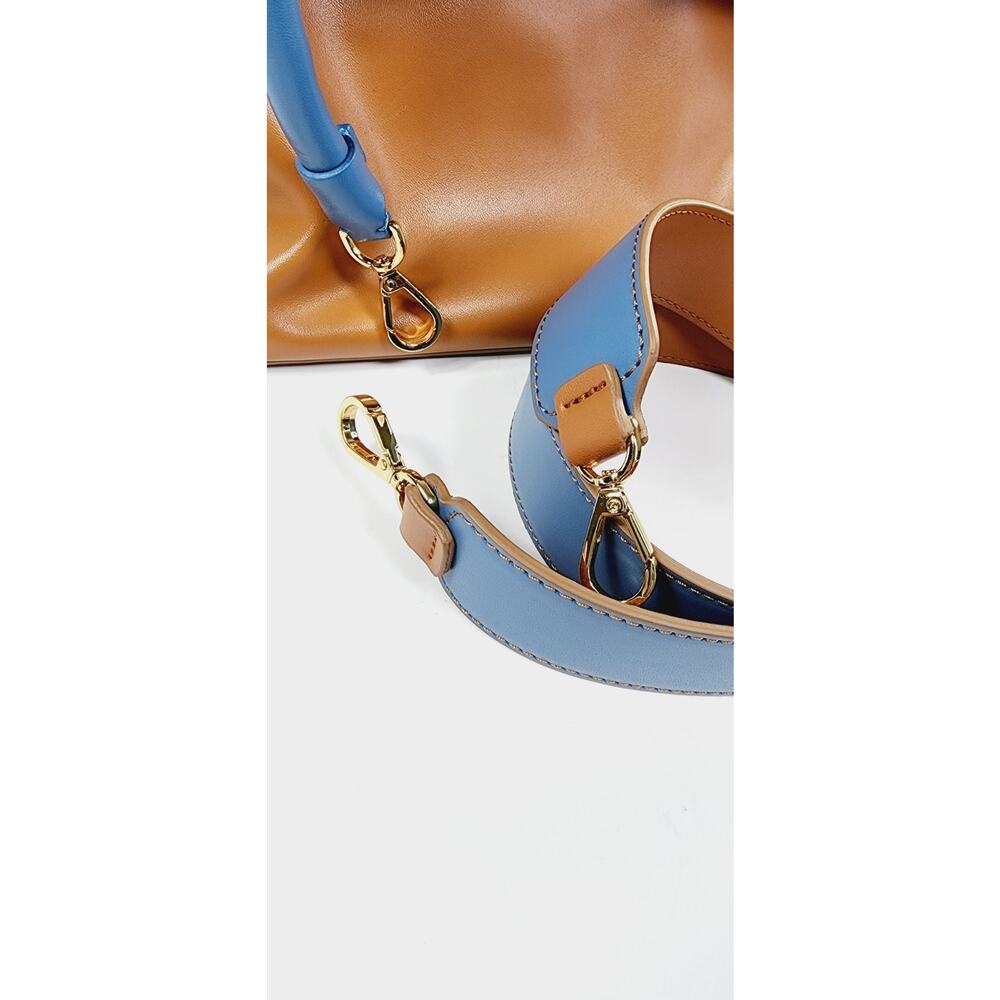NWT Elleme Raisin Leather Handbag Cognac Brown Blue Handle Crossbody Bag Italy - Picture 12 of 12
